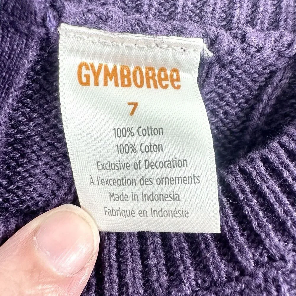 Gymboree Sweater Dress Girls 7 Purple Knit Flowers Cotton Long Sleeve Pullover